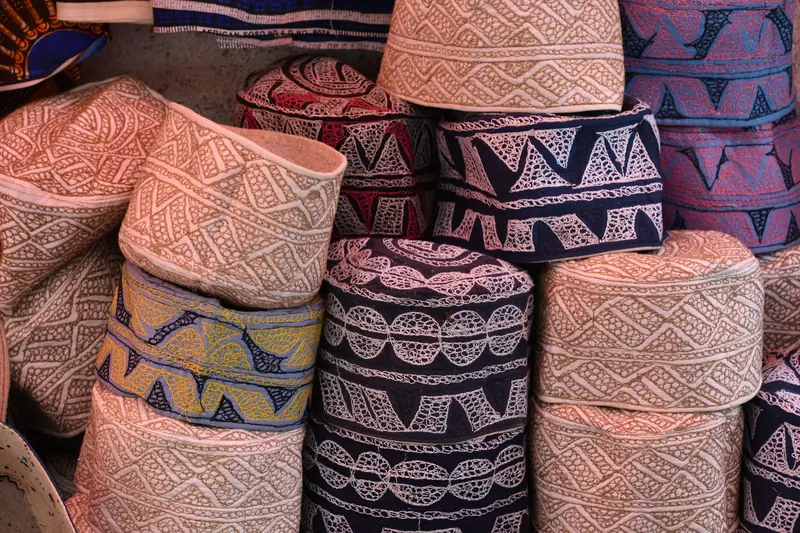 Embroidered kofia caps in a Stone Town market
