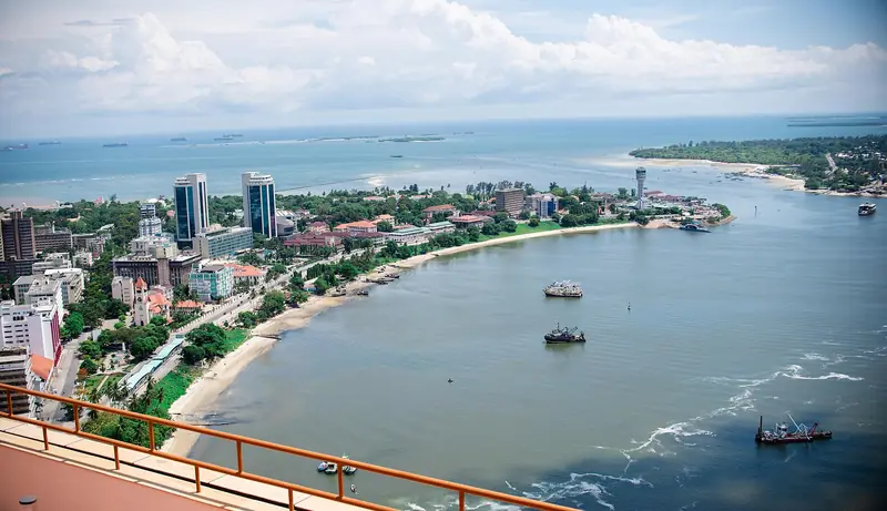 Dar es Salaam harbour and coastline from above