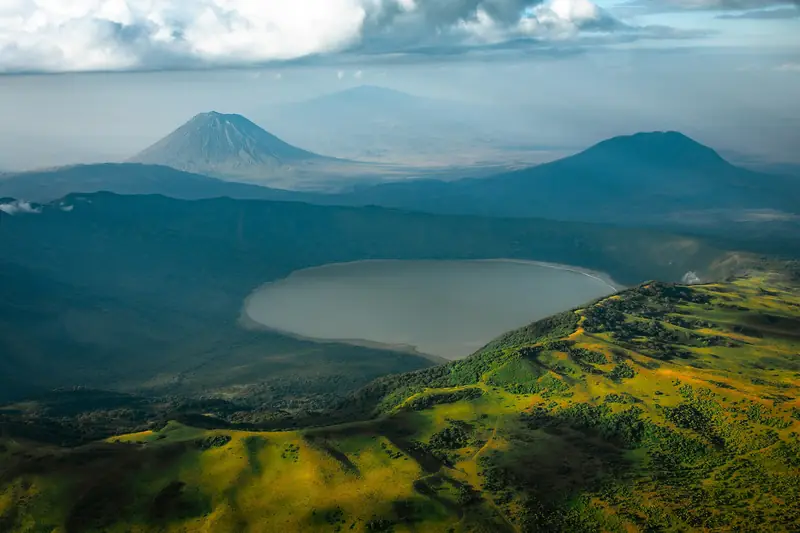 Lake Empakaai crater with Ol Doinyo Lengai behind